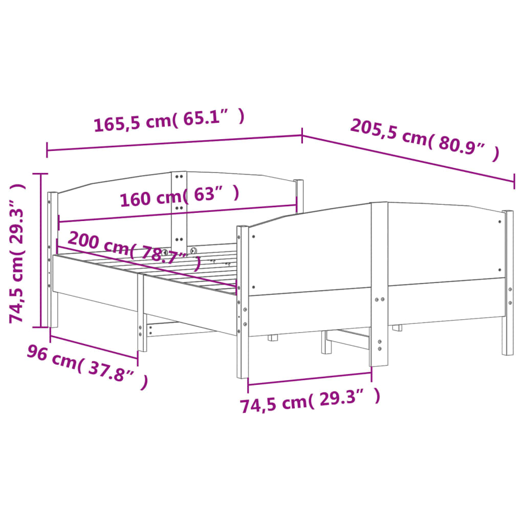 vidaXL Massivholzbett ohne Matratze 160x200 cm Kiefernholz