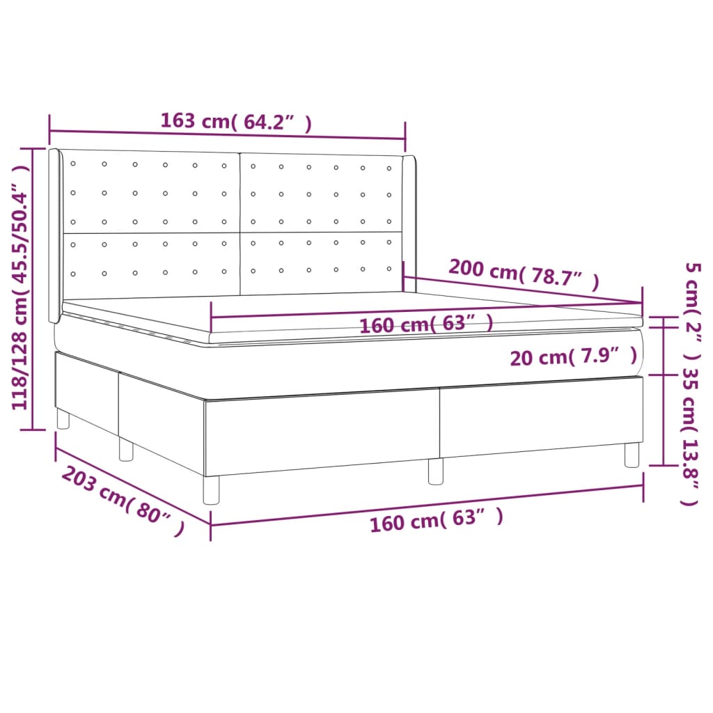 vidaXL Boxspringbett mit Matratze Dunkelgrau 160x200 cm Samt