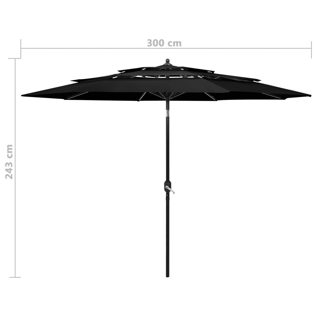 vidaXL Sonnenschirm mit Aluminium-Mast 3-lagig Schwarz 3 m