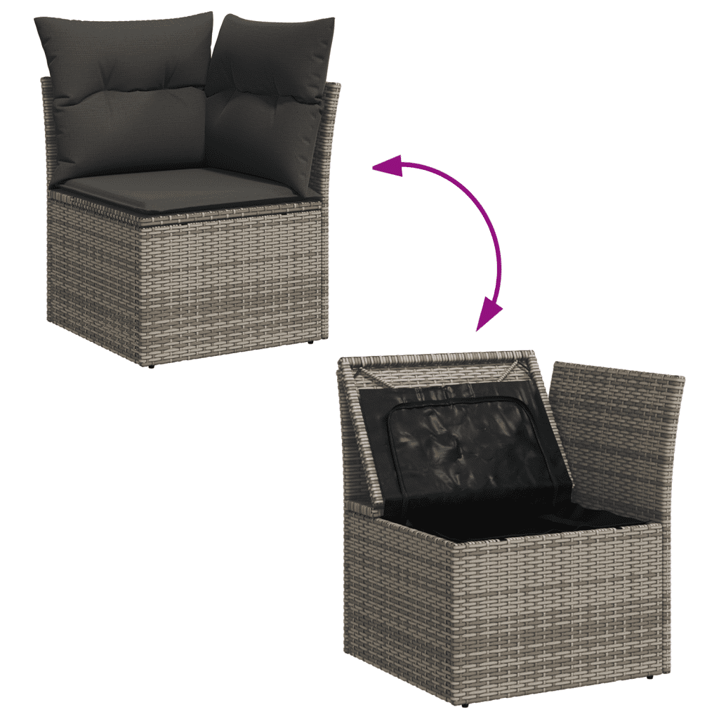 vidaXL 9-tlg. Garten-Sofagarnitur mit Kissen Grau Poly Rattan