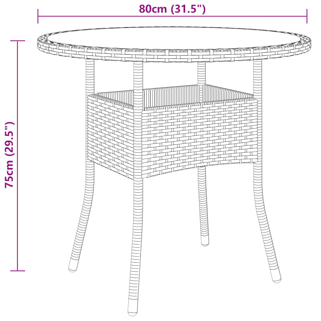 vidaXL Gartentisch Ø80x75 cm Hartglas und Poly Rattan Beige