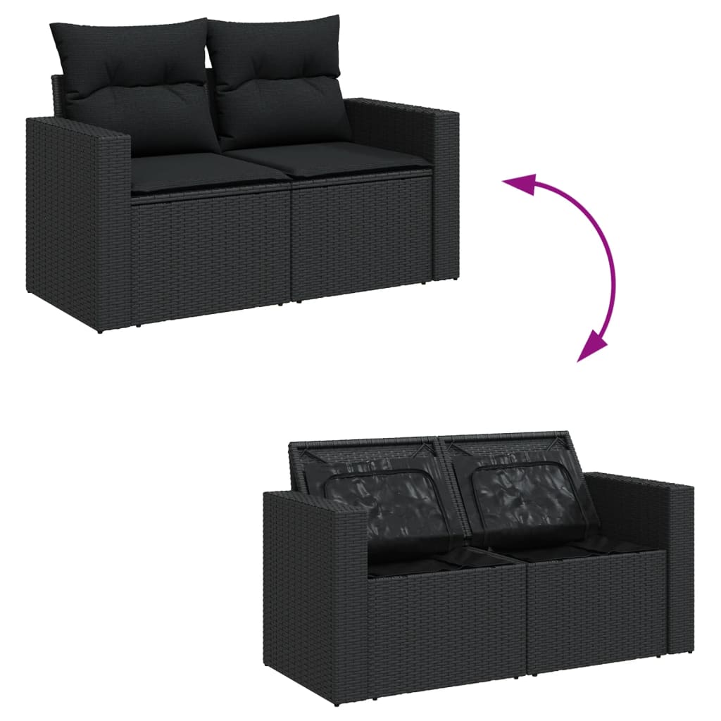 vidaXL 12-tlg. Garten-Sofagarnitur mit Kissen Schwarz Poly Rattan