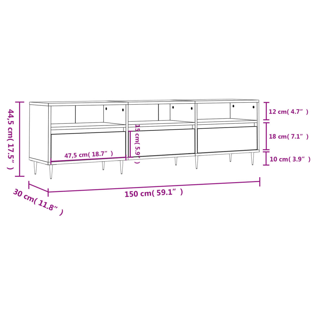 vidaXL TV-Schrank Grau Sonoma 150x30x44,5 cm Holzwerkstoff