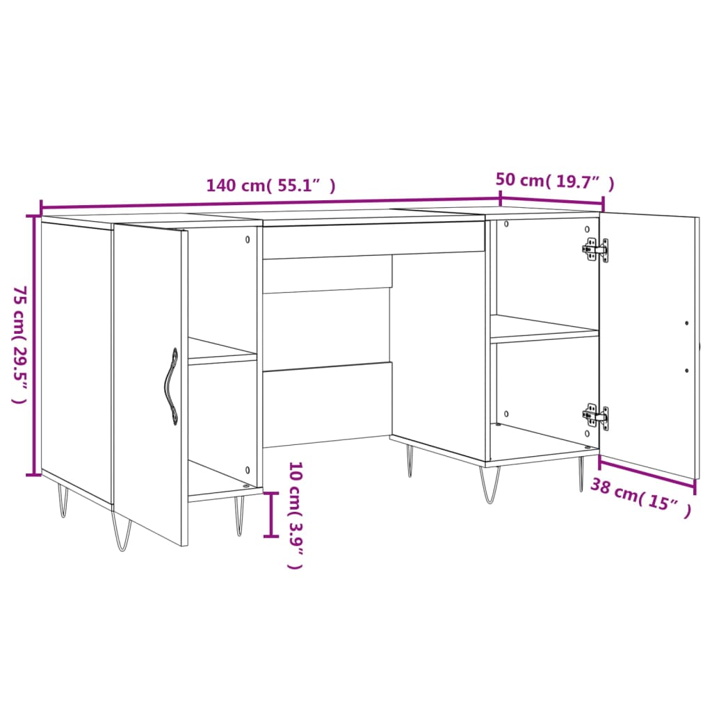 vidaXL Schreibtisch Räuchereiche 140x50x75 cm Holzwerkstoff