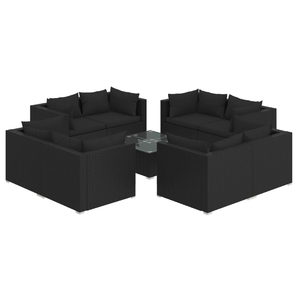 vidaXL 9-tlg. Garten-Lounge-Set mit Kissen Poly Rattan Schwarz