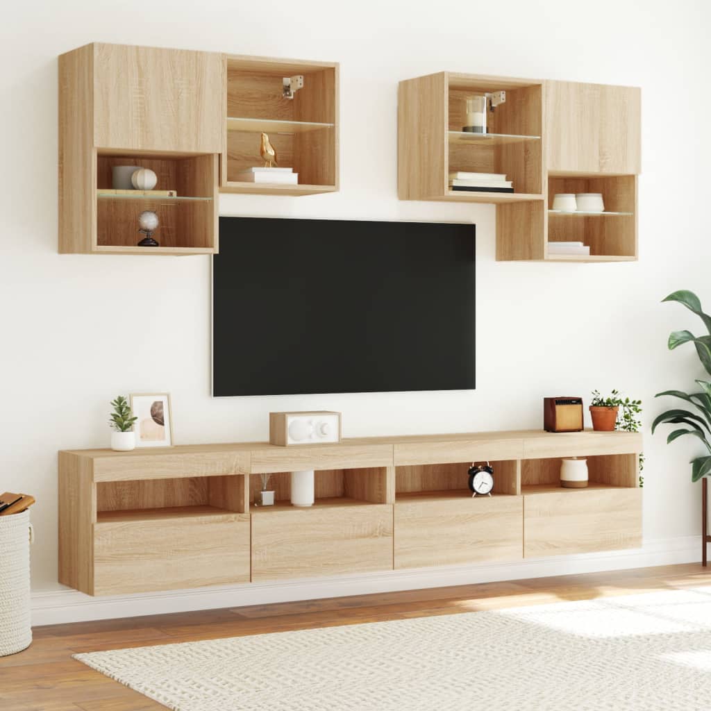 vidaXL TV-Wandschrank mit LED-Leuchten Sonoma-Eiche 100x30x40 cm