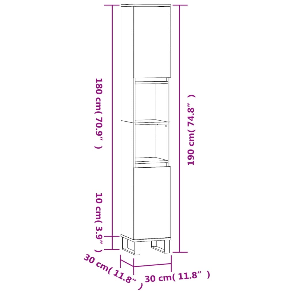 vidaXL Badschrank Hochglanz-Weiß 30x30x190 cm Holzwerkstoff