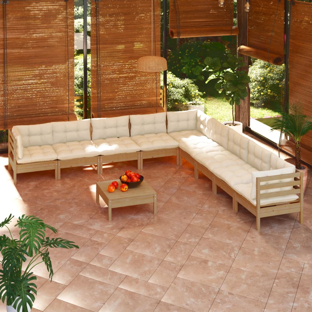 vidaXL 10-tlg. Garten-Lounge-Set mit Kissen Honigbraun Kiefernholz