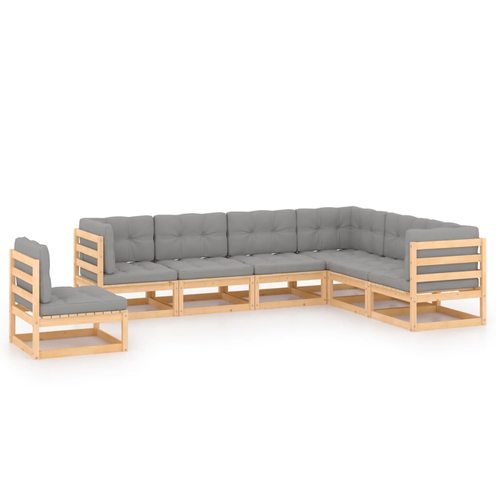 vidaXL 7-tlg. Garten-Lounge-Set mit Kissen Massivholz Kiefer