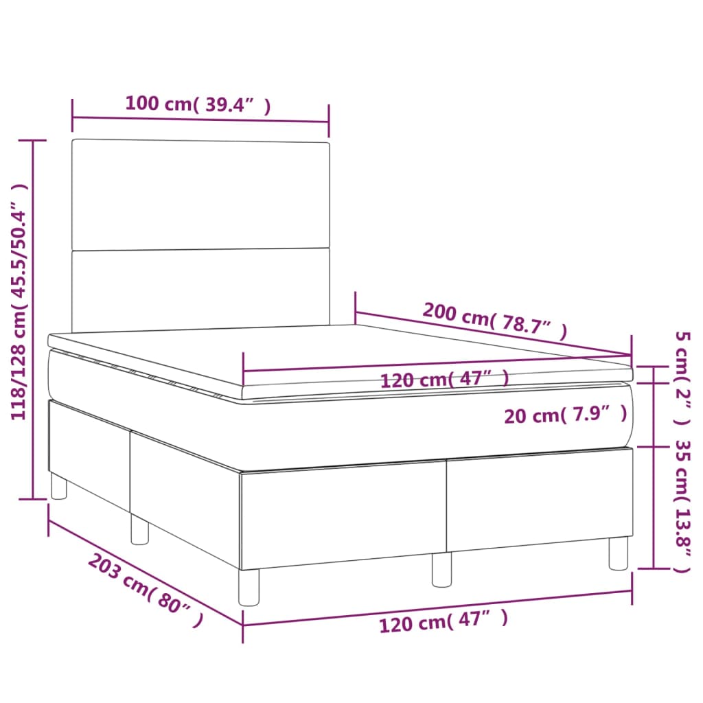 vidaXL Boxspringbett mit Matratze & LED Taupe 120x200 cm Stoff