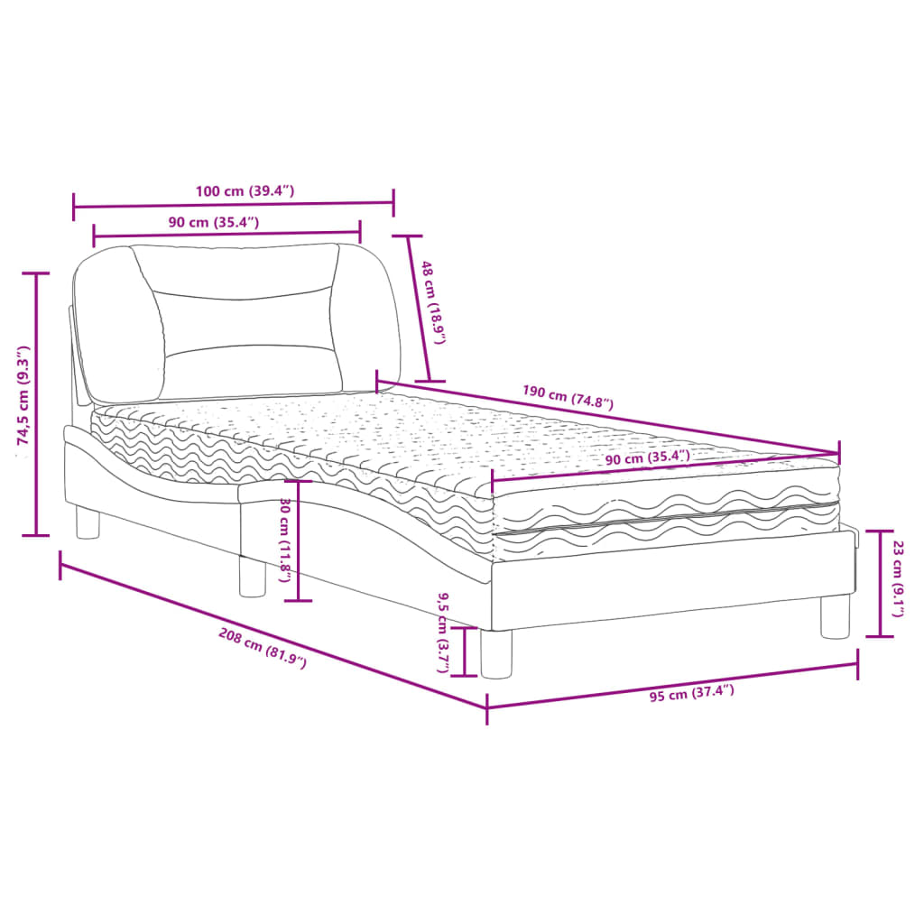 vidaXL Bett mit Matratze Weiß 90x190 cm Kunstleder