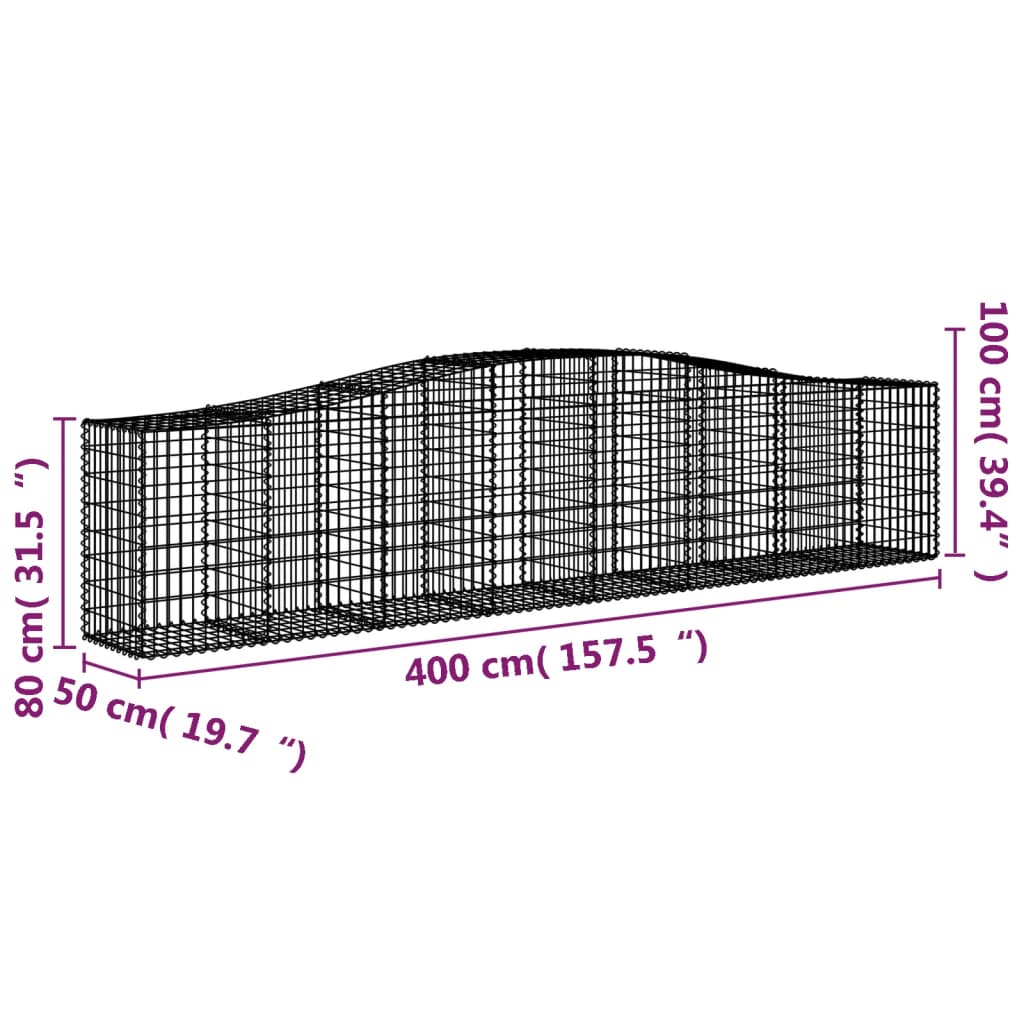 vidaXL Gabionen mit Hochbogen 9 Stk. 400x50x80/100cm Verzinktes Eisen