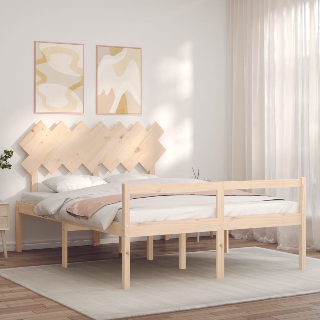 vidaXL Seniorenbett mit Kopfteil Kingsize Massivholz