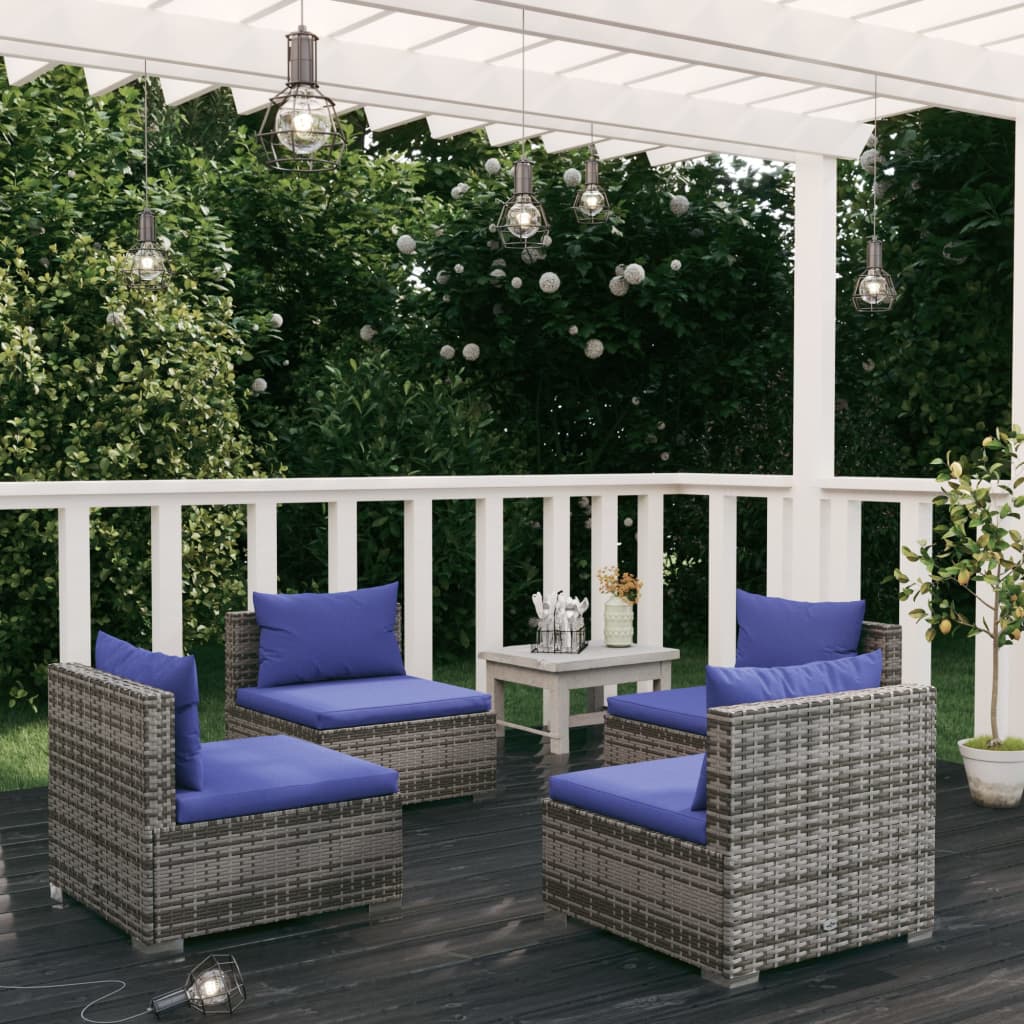 vidaXL 4-tlg. Garten-Lounge-Set mit Kissen Poly Rattan Grau