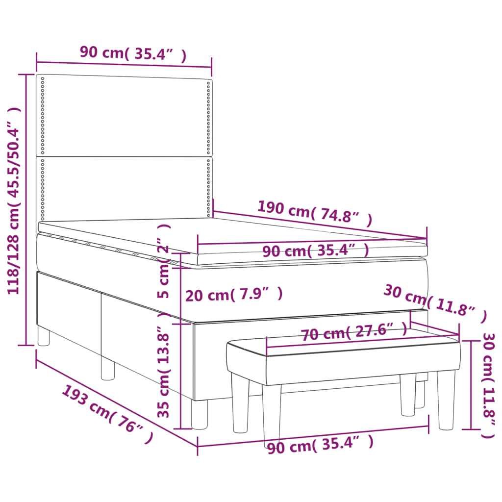 vidaXL Boxspringbett mit Matratze Blau 90x190 cm Stoff