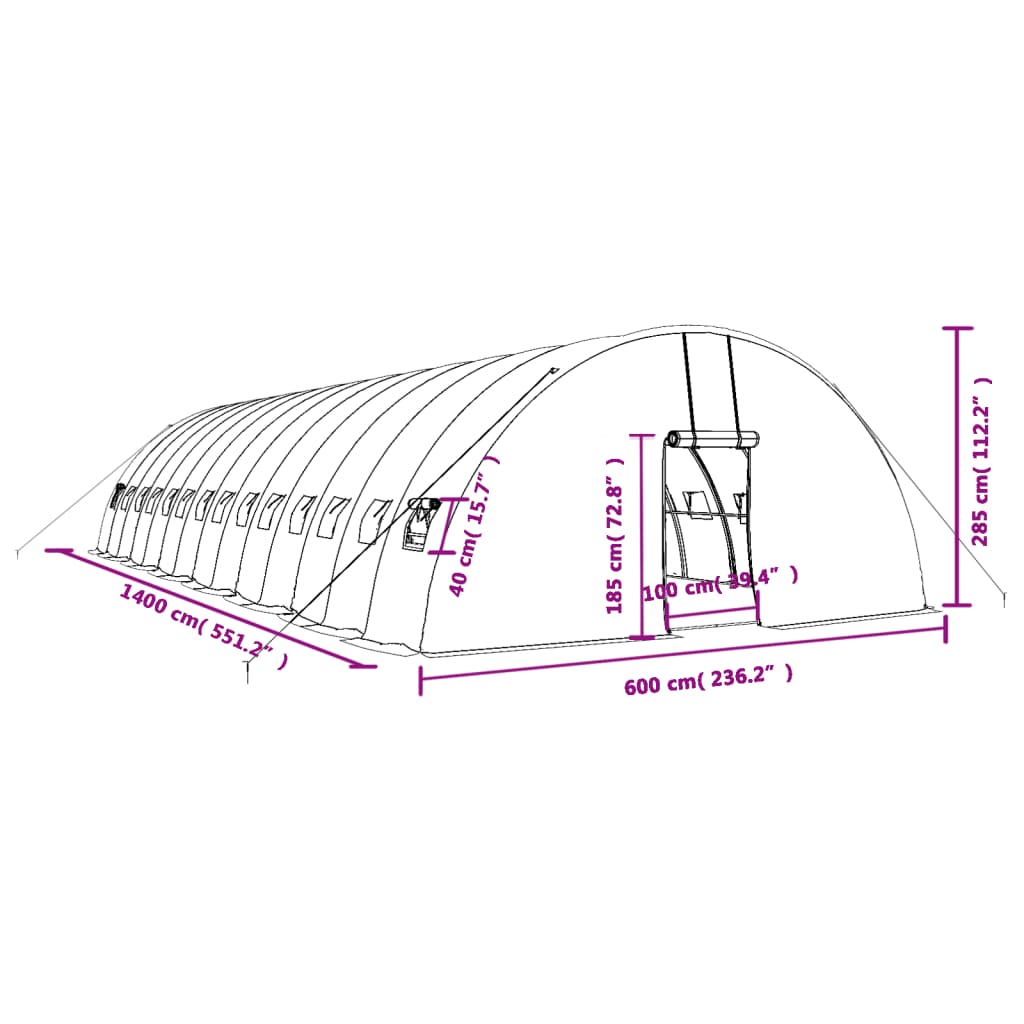 vidaXL Gewächshaus mit Stahlrahmen Grün 84 m² 14x6x2,85 m