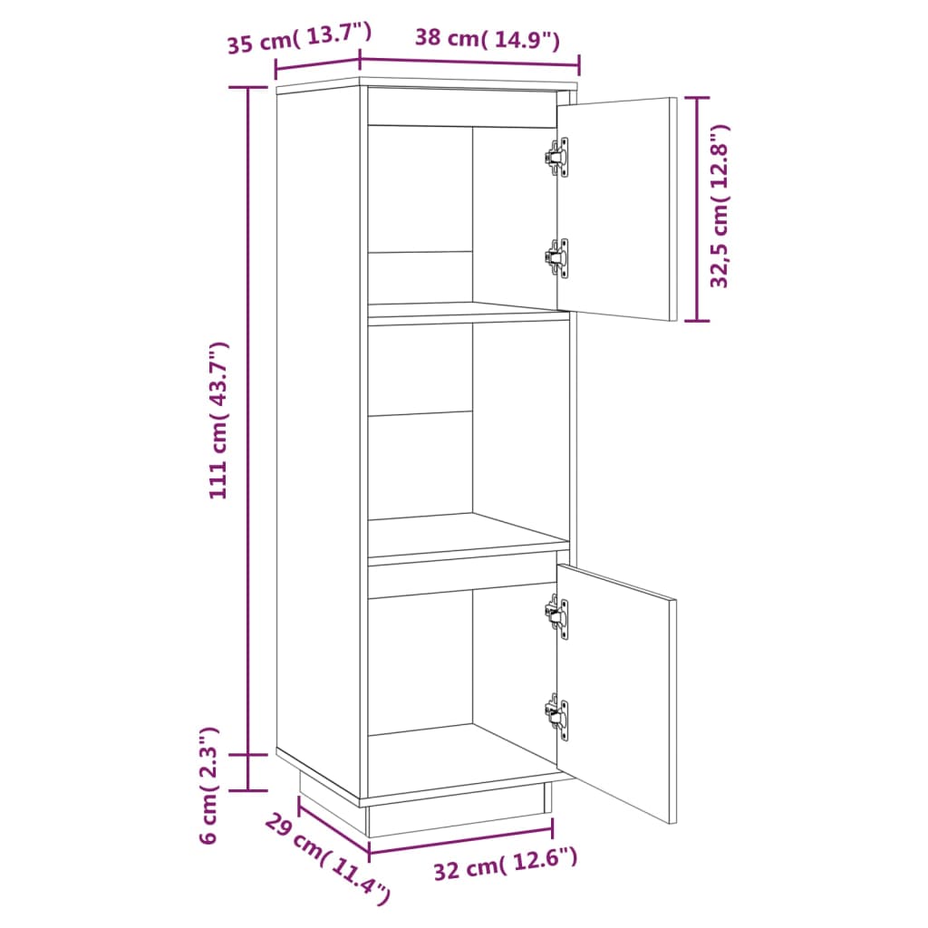 vidaXL Highboard Schwarz 38x35x117 cm Massivholz Kiefer