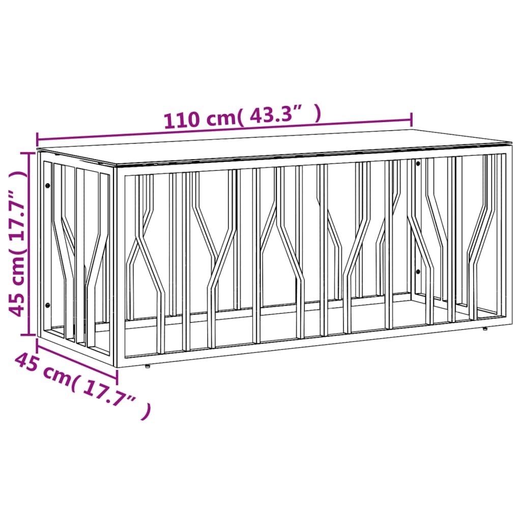 vidaXL Couchtisch 110x45x45 cm Edelstahl und Glas