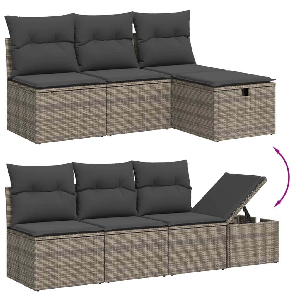 vidaXL 8-tlg. Garten-Sofagarnitur mit Kissen Grau Poly Rattan