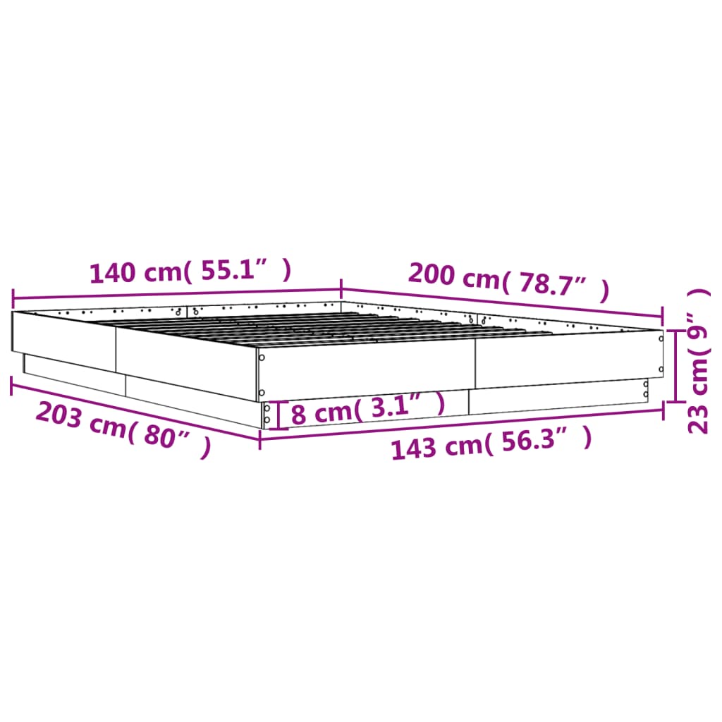 vidaXL Bettgestell Sonoma-Eiche 140x200 cm Holzwerkstoff