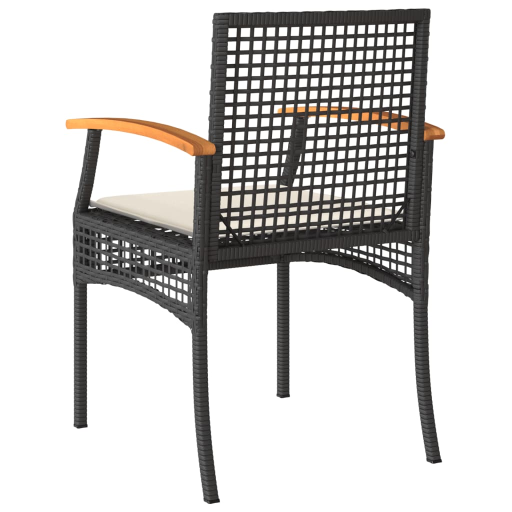 vidaXL 3-tlg. Bistro-Set mit Kissen Schwarz Poly Rattan Akazienholz