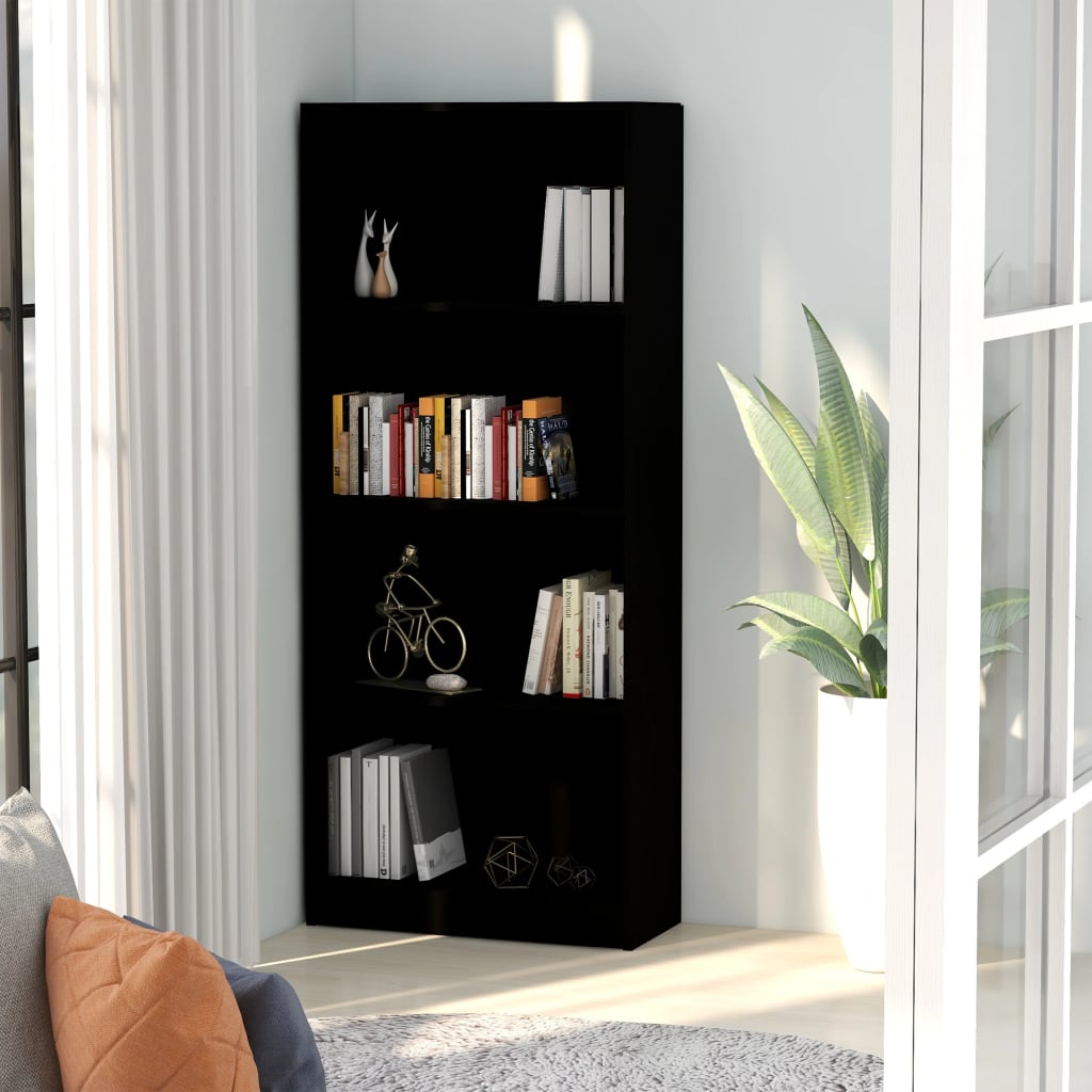 vidaXL Bücherregal 4 Fächer Schwarz 60x24x142 cm Holzwerkstoff