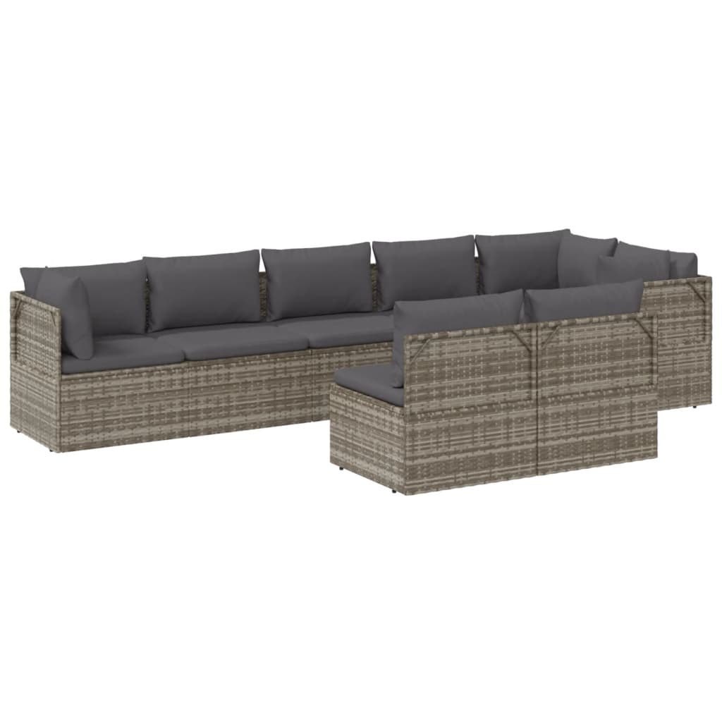 vidaXL 8-tlg. Garten-Lounge-Set mit Kissen Grau Poly Rattan