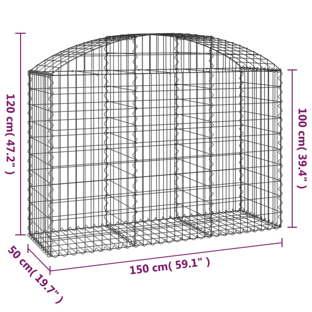 vidaXL Gabione mit Hochbogen 150x50x100/120 cm Verzinktes Eisen