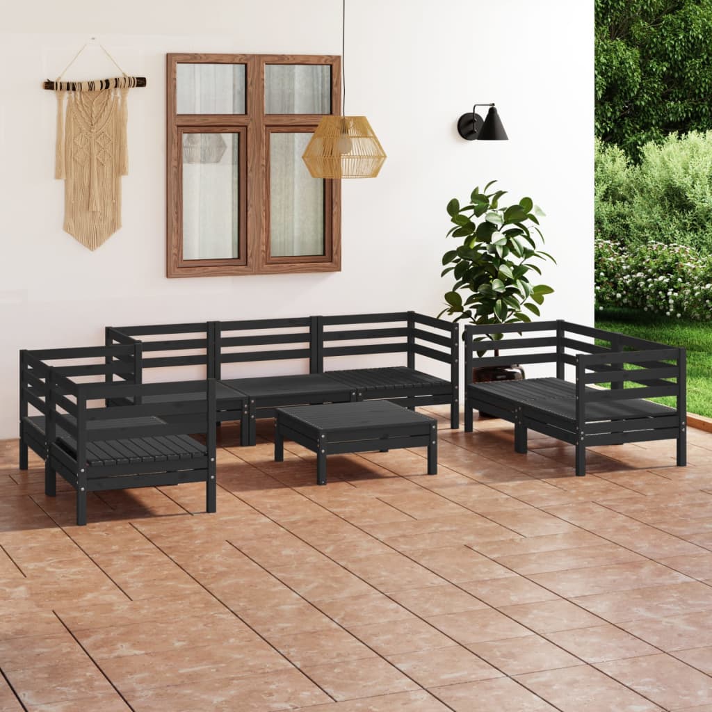 vidaXL 8-tlg. Garten-Lounge-Set Schwarz Massivholz Kiefer