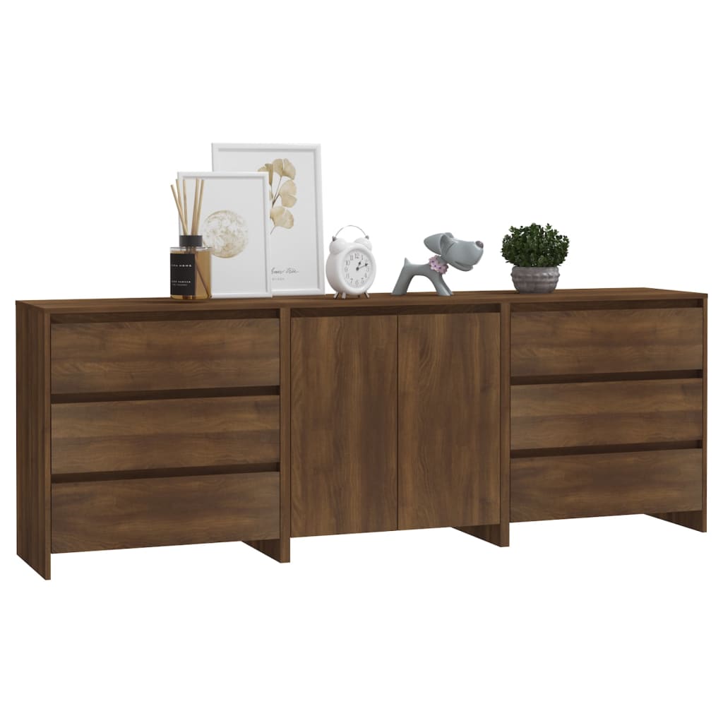 vidaXL 3-tlg. Sideboard Braun Eiche-Optik Holzwerkstoff