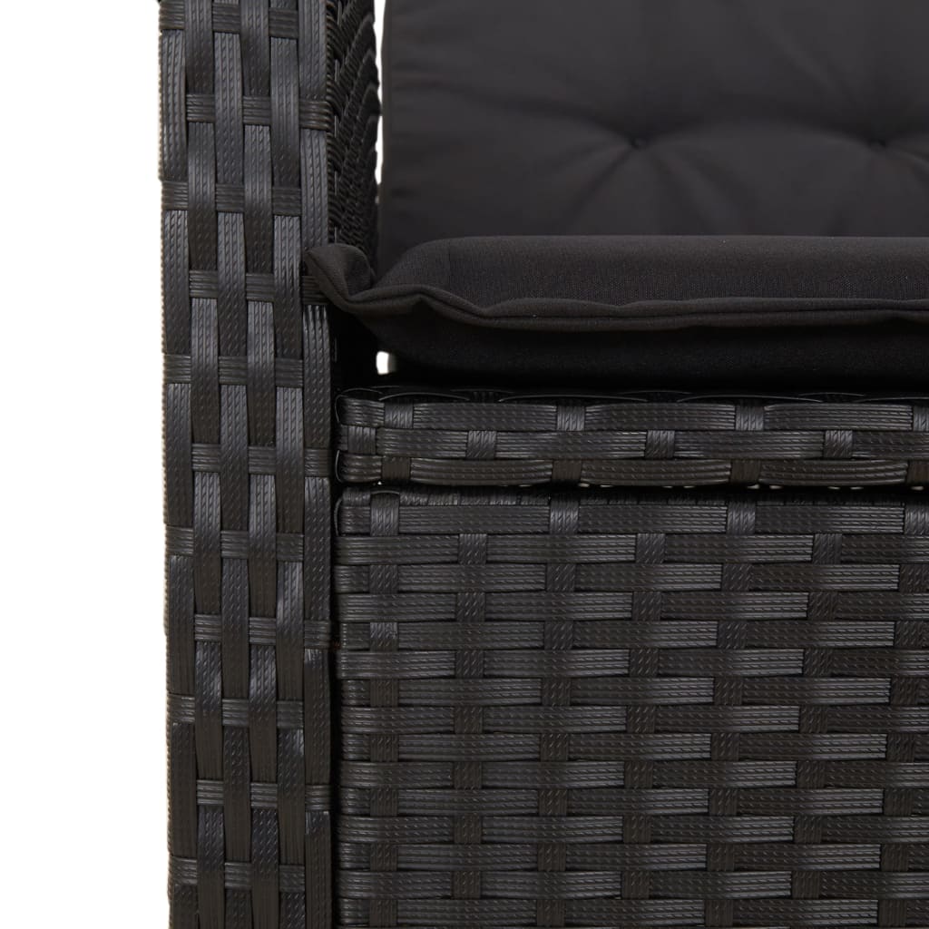 vidaXL 7-tlg. Garten-Essgruppe mit Kissen Schwarz Poly Rattan