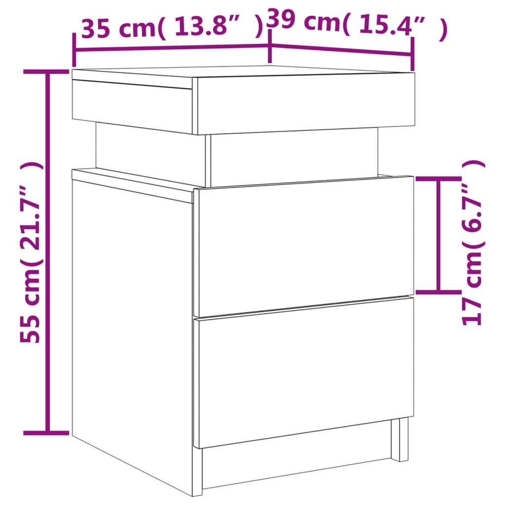 vidaXL Nachttische mit LED-Leuchten 2 Stk. Weiß 35x39x55 cm