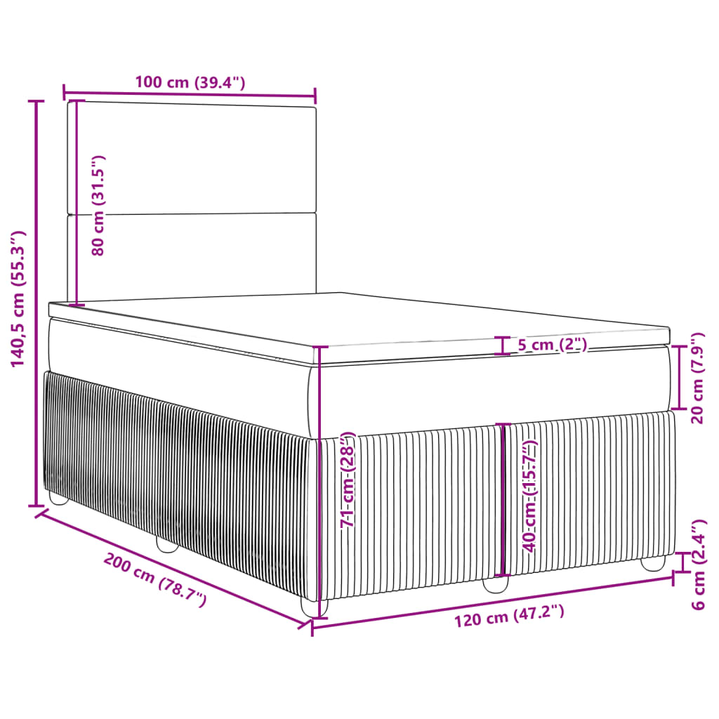 vidaXL Boxspringbett mit Matratze Hellgrau 120x200 cm Stoff