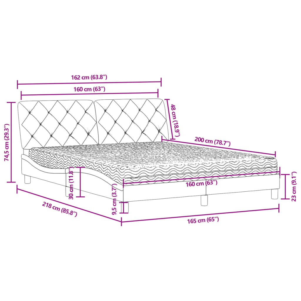 vidaXL Bett mit Matratze Dunkelgrau 160x200 cm Samt