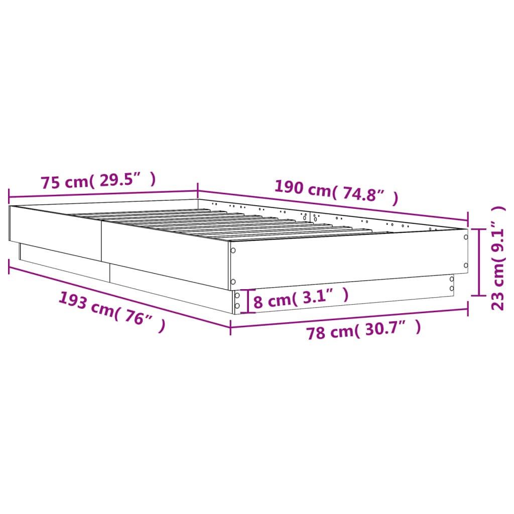 vidaXL Bettgestell Weiß 75x190 cm Holzwerkstoff