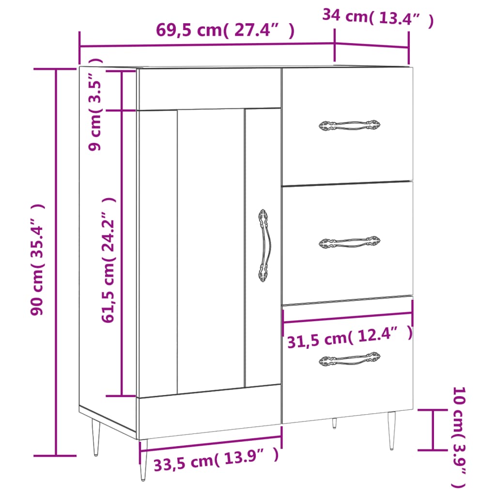 vidaXL Sideboard Sonoma-Eiche 69,5x34x90 cm Holzwerkstoff