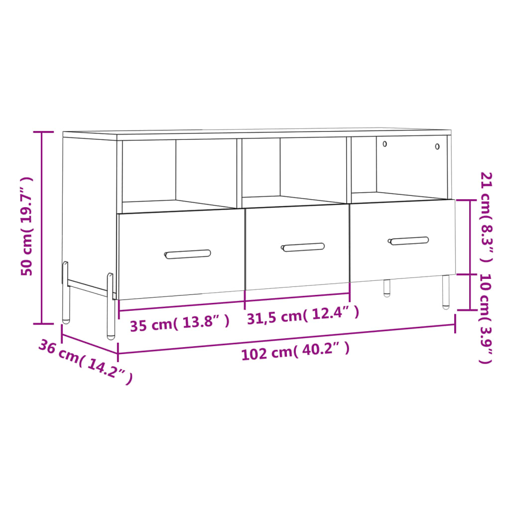 vidaXL TV-Schrank Weiß 102x36x50 cm Holzwerkstoff