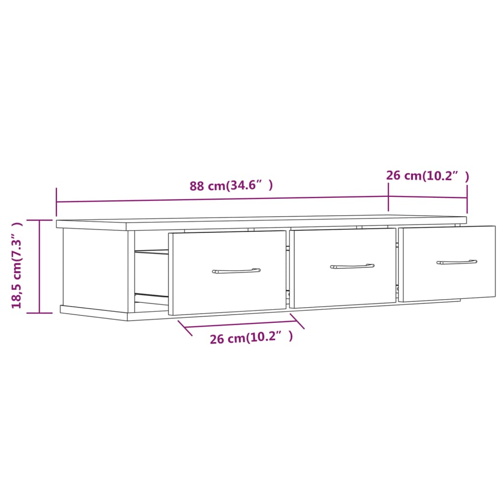 vidaXL Wandschrank Braun Eichen-Optik 88x26x18,5 cm Holzwerkstoff