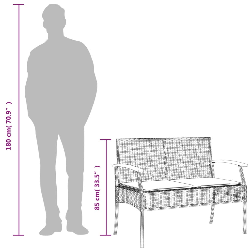 vidaXL Gartenbank mit Kissen Grau Poly Rattan Akazienholz