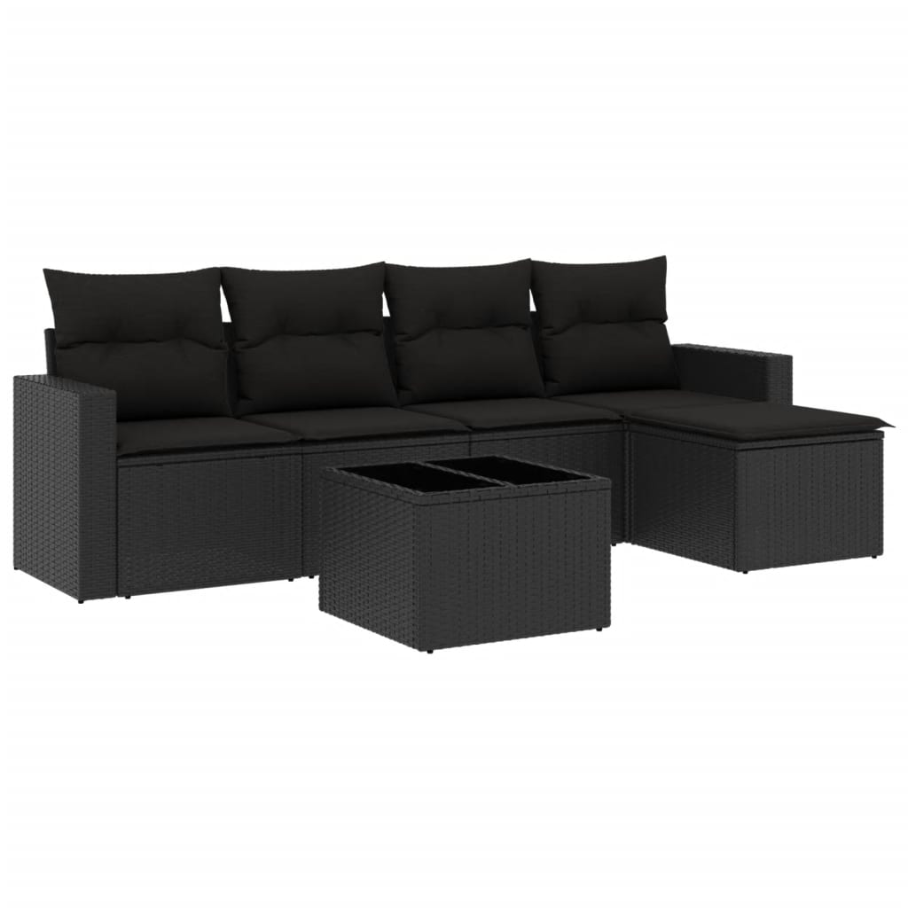 vidaXL 6-tlg. Garten-Sofagarnitur mit Kissen Schwarz Poly Rattan