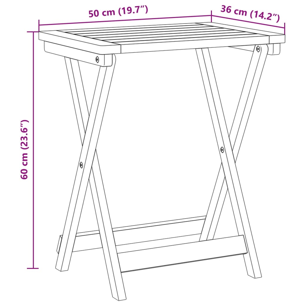 vidaXL Gartentisch Klappbar 50x36x60 cm Massivholz Akazie