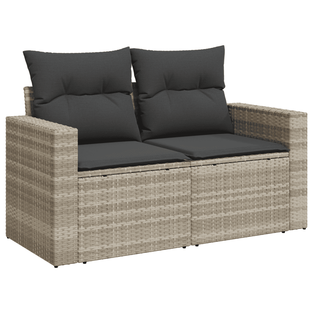 vidaXL 11-tlg. Garten-Sofagarnitur mit Kissen Hellgrau Poly Rattan