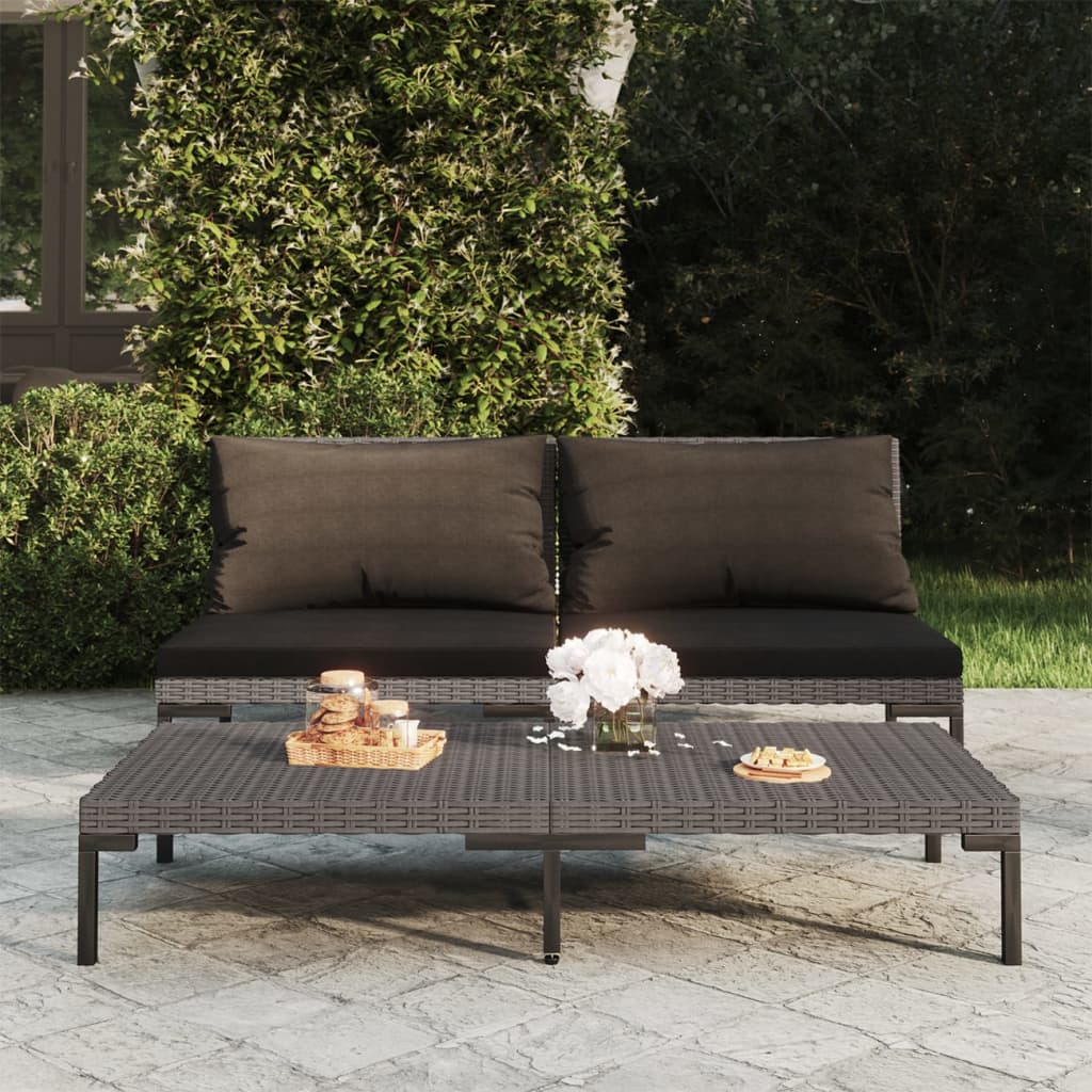 vidaXL Gartensofas 2 Stk. mit Kissen Halbrundes Poly Rattan