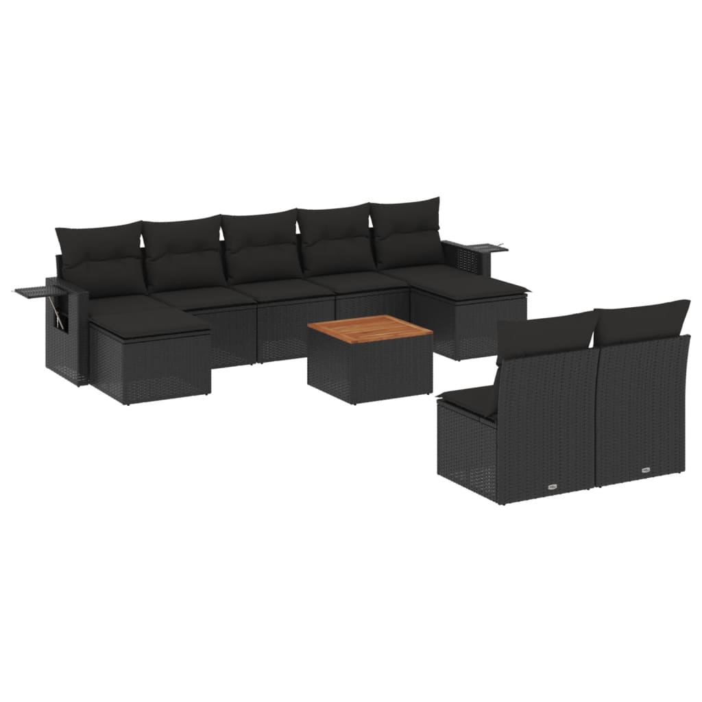 vidaXL 10-tlg. Garten-Sofagarnitur mit Kissen Schwarz Poly Rattan