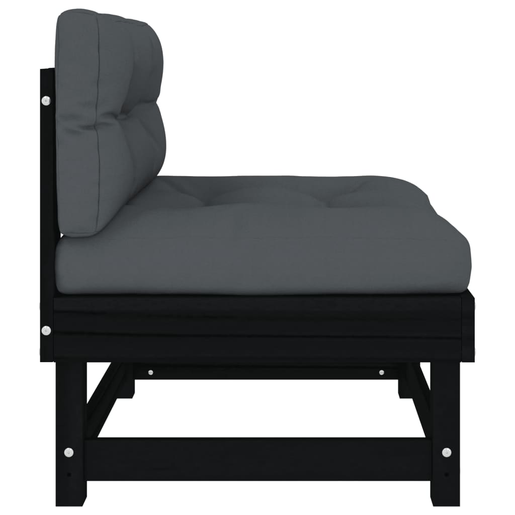 vidaXL Mittelsofa mit Kissen Schwarz Massivholz Kiefer