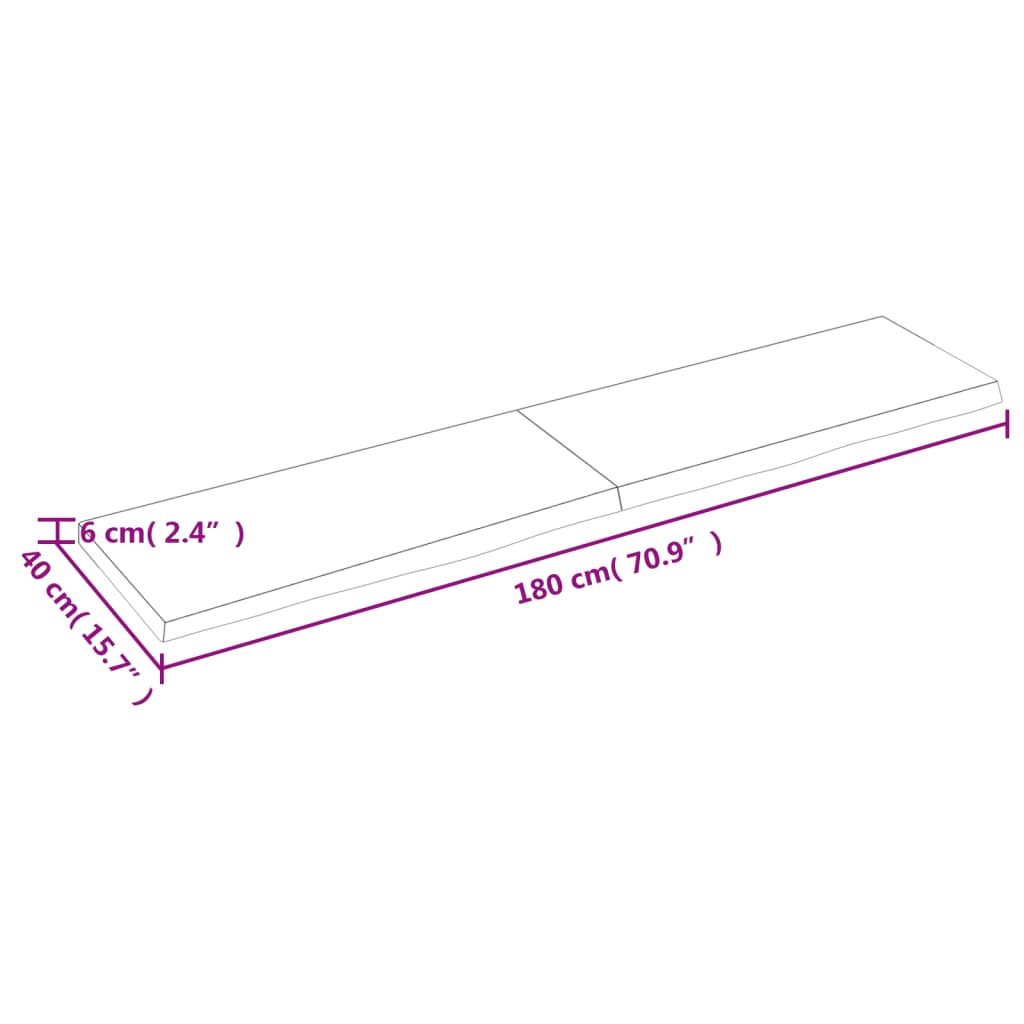 vidaXL Waschtischplatte 180x40x(2-6) cm Massivholz Unbehandelt