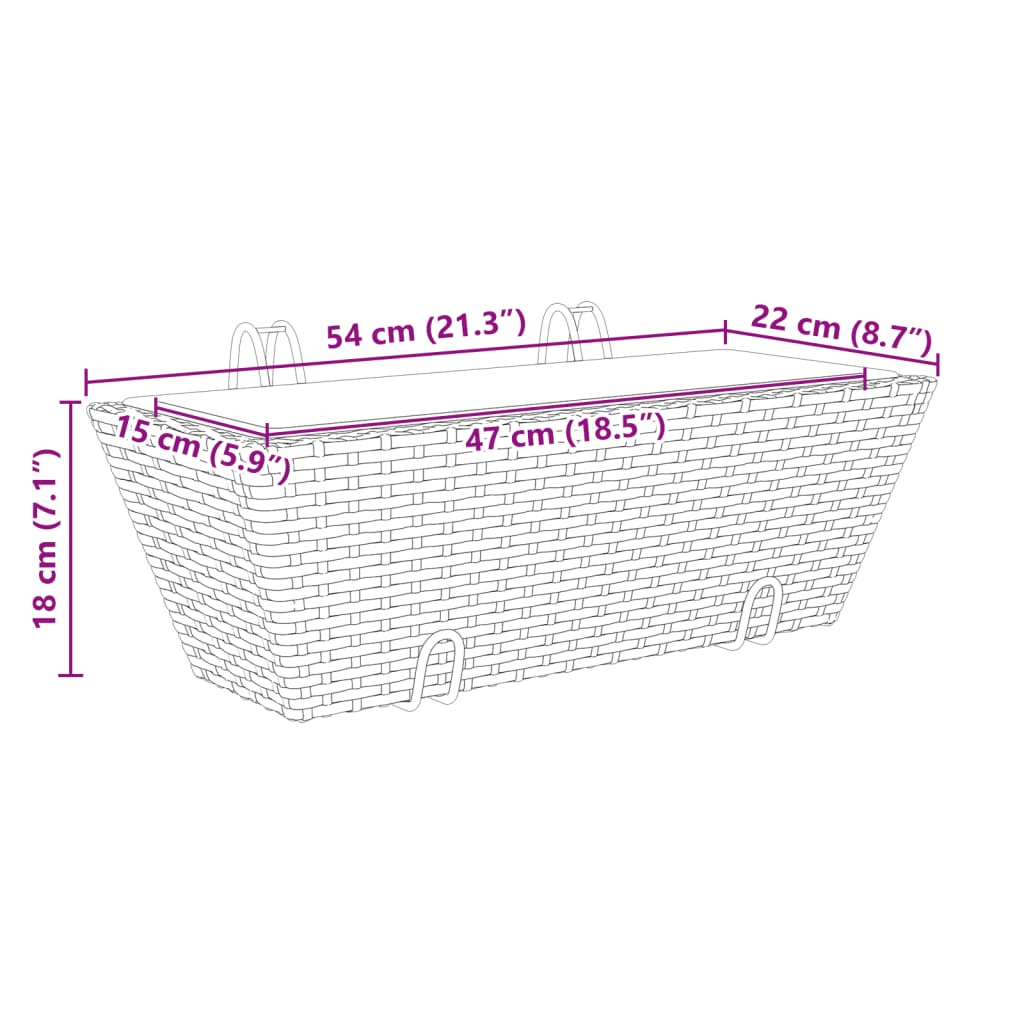 vidaXL Pflanzkübel mit Haken 2 Stk. Braun Poly Rattan