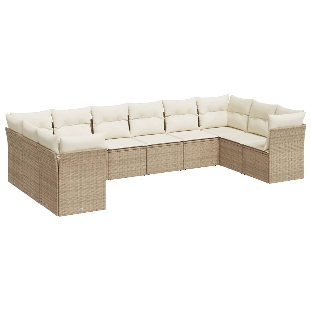 vidaXL 10-tlg. Garten-Sofagarnitur mit Kissen Beige Poly Rattan