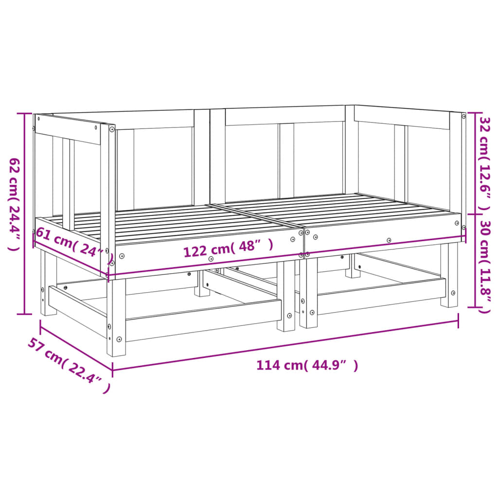 vidaXL Garten-Ecksofas 2 Stk. Grau Massivholz Kiefer