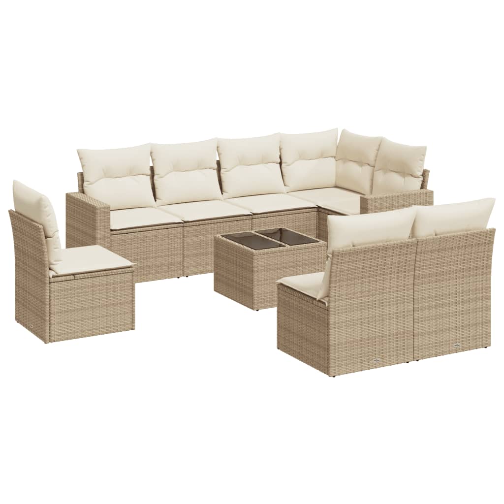 vidaXL 9-tlg. Garten-Sofagarnitur mit Kissen Beige Poly Rattan